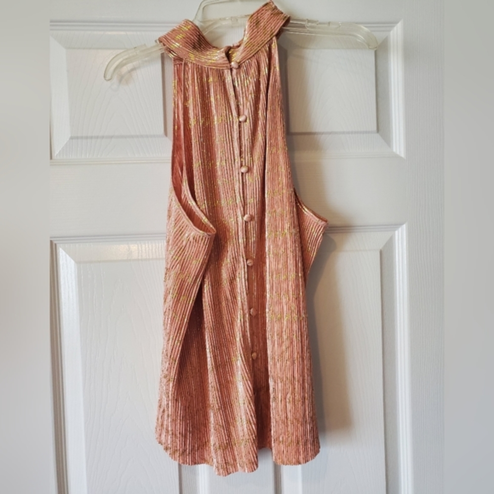 Anthropologie light pink and gold halter blouse - Picture 5 of 7